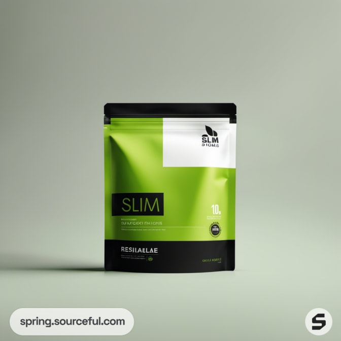 Green resealable pouch with minimal design.