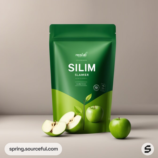 Green resealable pouch with minimal apple graphics.