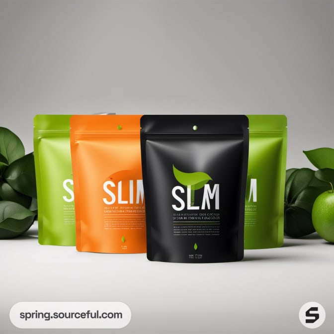 Assorted colored resealable pouches with apple graphics.