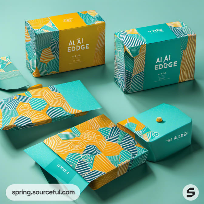 Patterned teal and yellow packaging with The Edge branding.