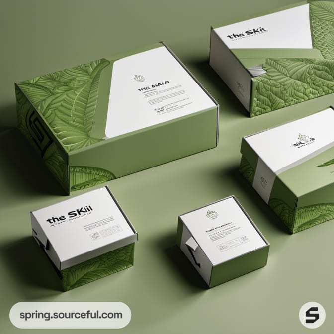 Green mailer boxes with leaf texture, varying sizes.