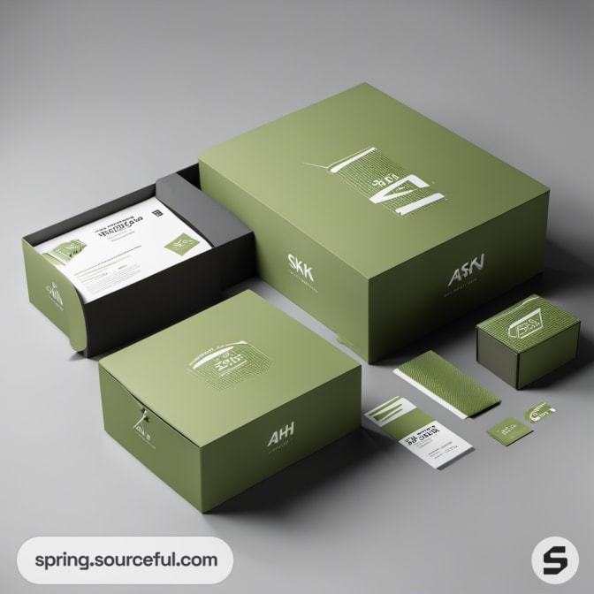 Olive green boxes with removed lids and documents.