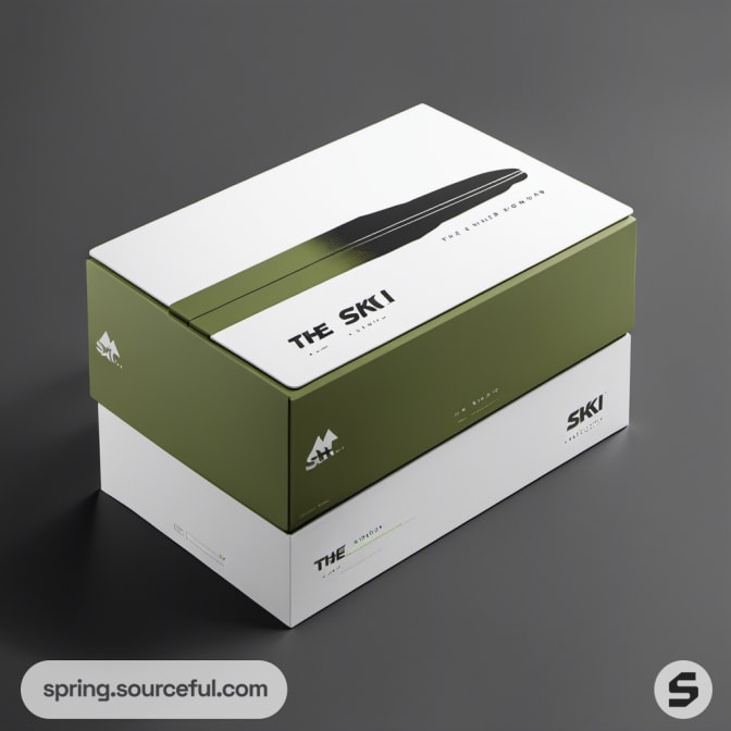 Green and white box with mountain logo, stacked.