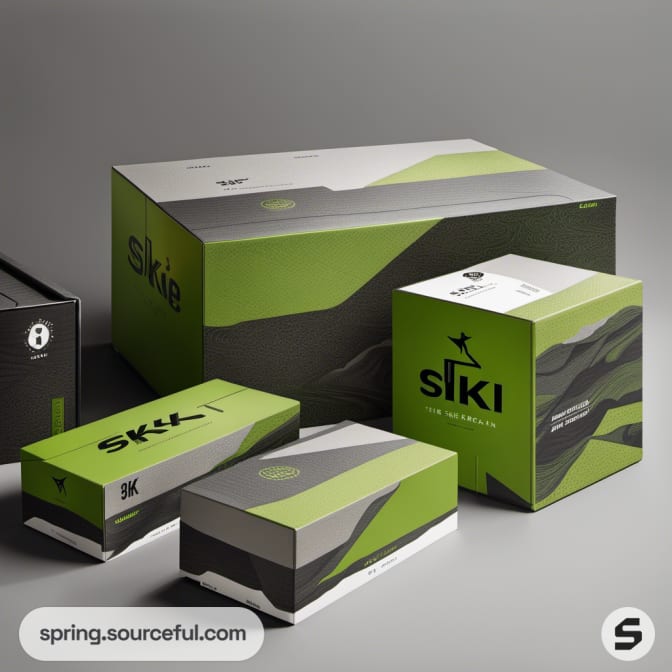 Varied size green and gray boxes with wave pattern.