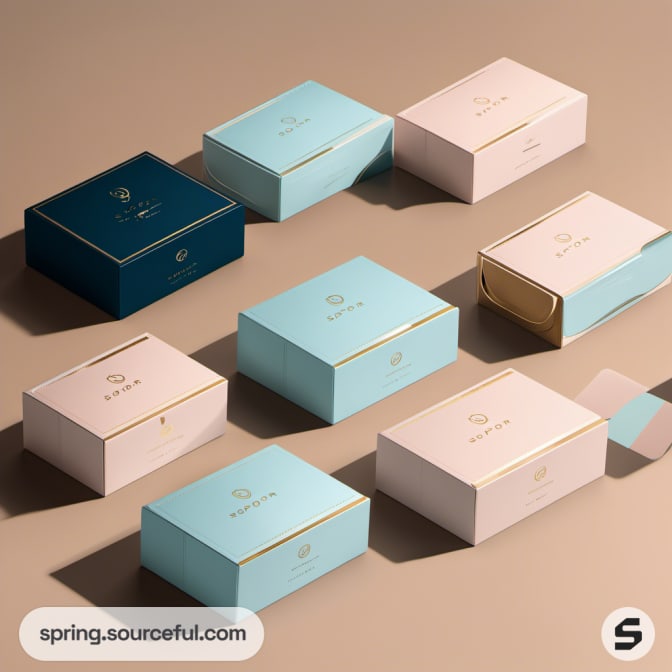 Blue and pink boxes with golden edges.