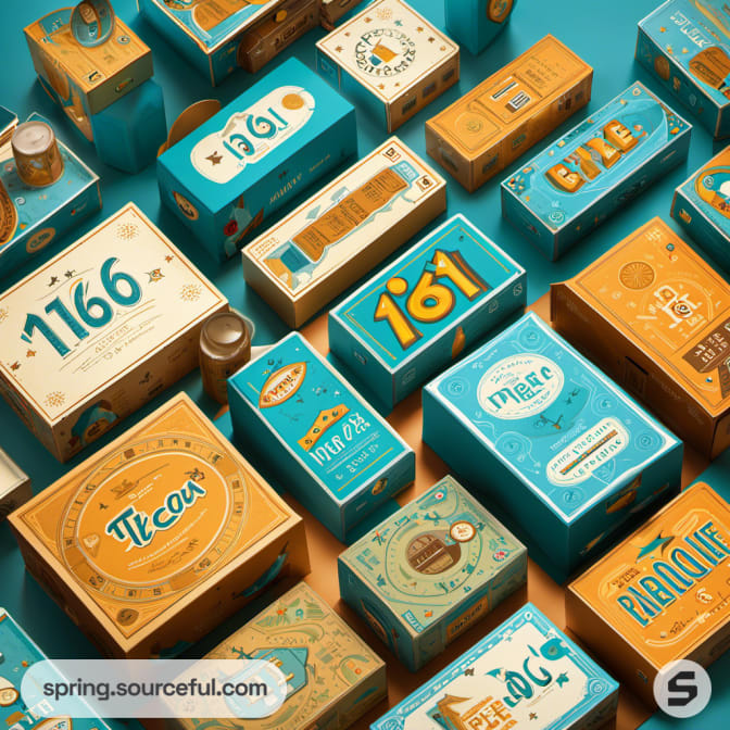 Diverse collection of game boxes with numbers and fun elements on vibrant blue and orange backgrounds.