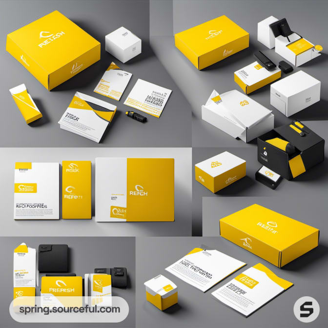 Assorted yellow and white packaging items.