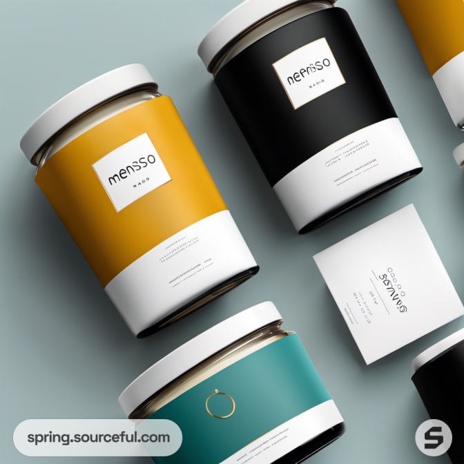 Menso candles in large mustard, black, and teal jars with labels.