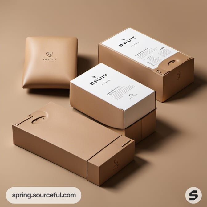 Kraft paper packaging with sleek design and folded edges on a neutral surface.