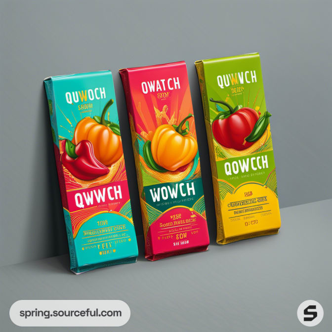 Three colorful fruit-themed chocolate bars against a grey backdrop.