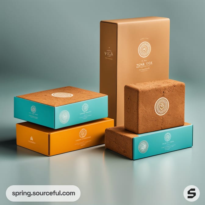 Assorted tea boxes in teal, orange, and beige with elegant circular designs on a gradient background.