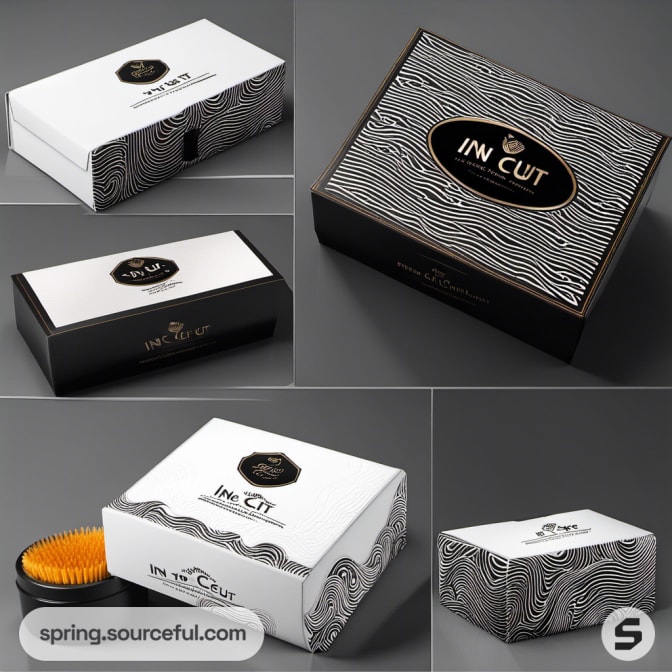 Black and white zebra pattern packaging for grooming products.