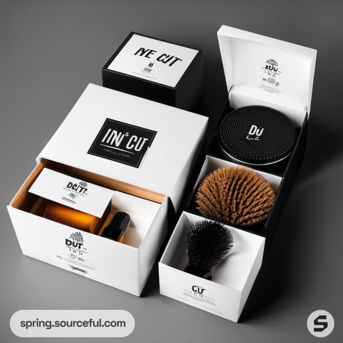 Two-part grooming kit box with brushes and grooming items.