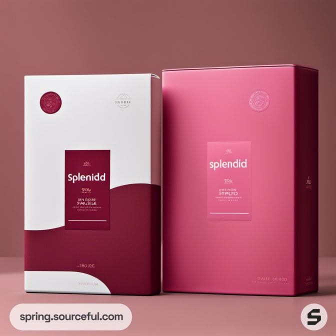 Two large boxes, one white and one pink, with elegant design on a pink background.