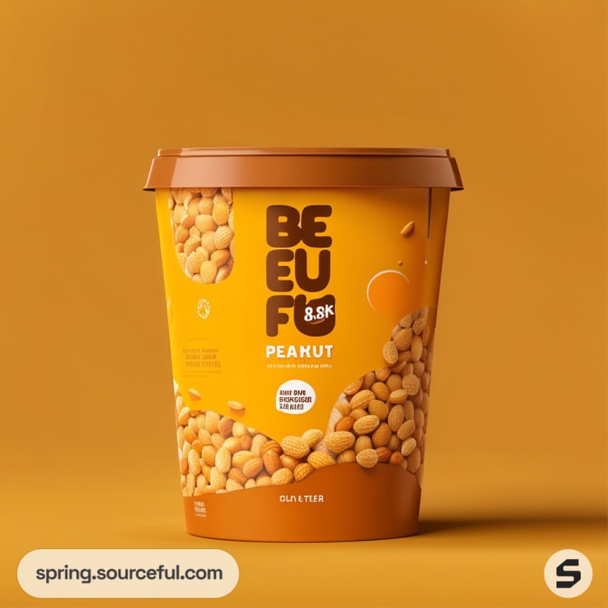 Large orange tub of peanuts on an orange background.