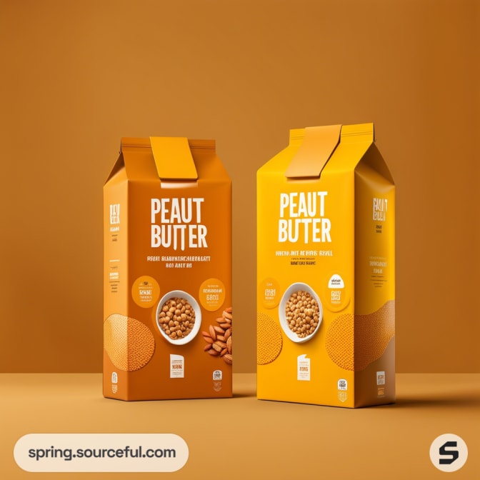 Two carton boxes of peanut butter on orange background.
