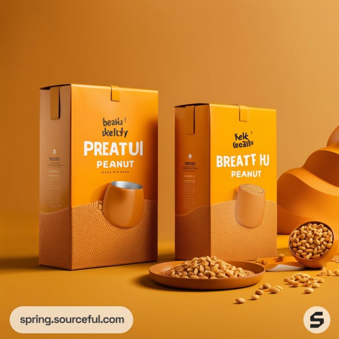 Cereal boxes and peanuts on orange background.