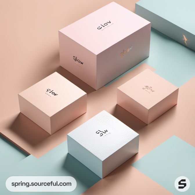 Minimalist pastel pink and blue skincare boxes.