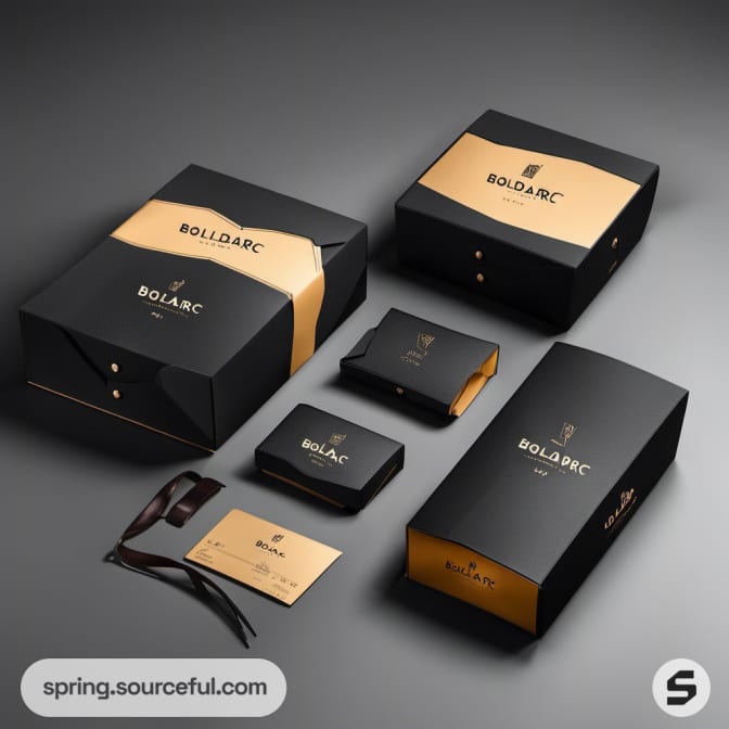 Black and gold luxury packaging with elegantly embossed boxes.