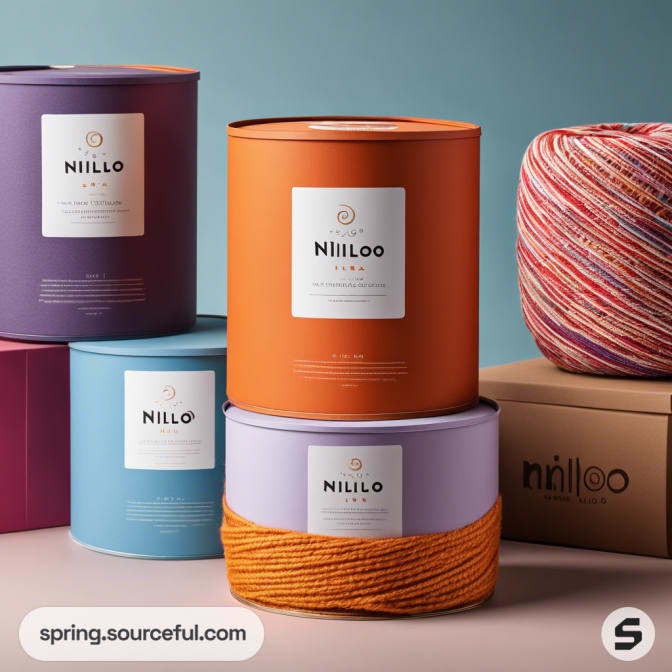 Stack of cylindrical containers in soft colors with a yarn texture and 'NILOO' label.