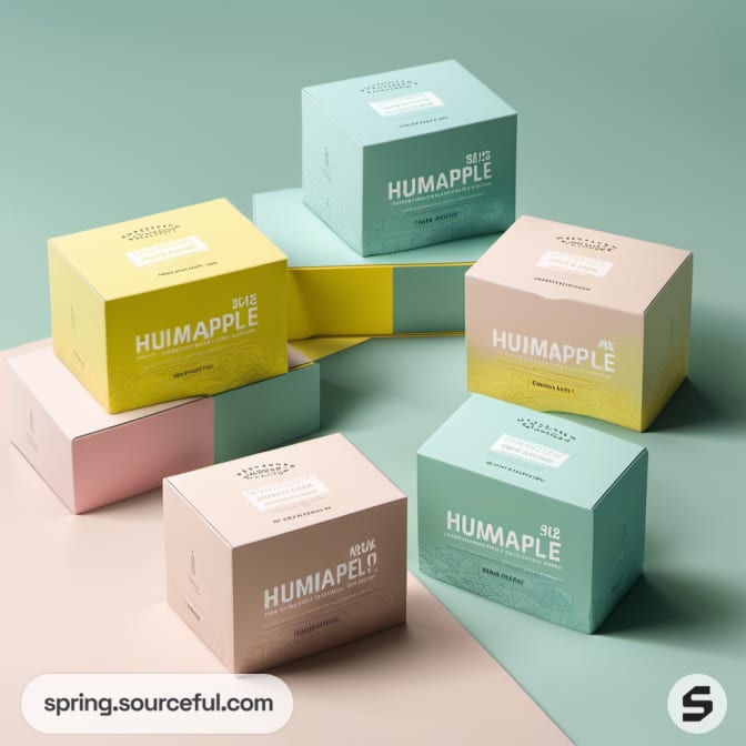 Colorful square boxes arranged on pastel backdrop.