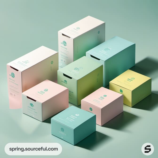 Assorted pastel boxes in various shapes and sizes.