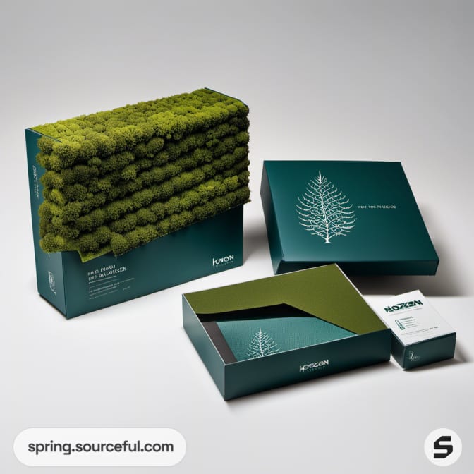 Leaf pattern on green packaging with faux grass lid.