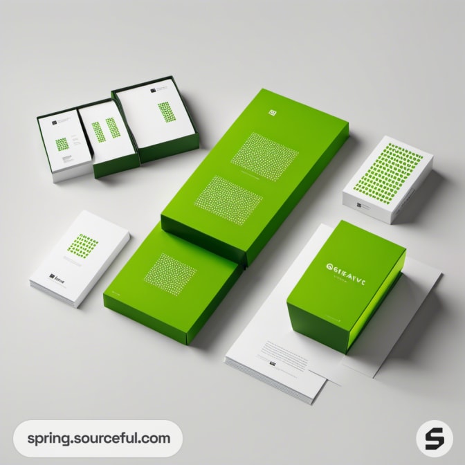 Green boxes with matching lids and white inserts inside.