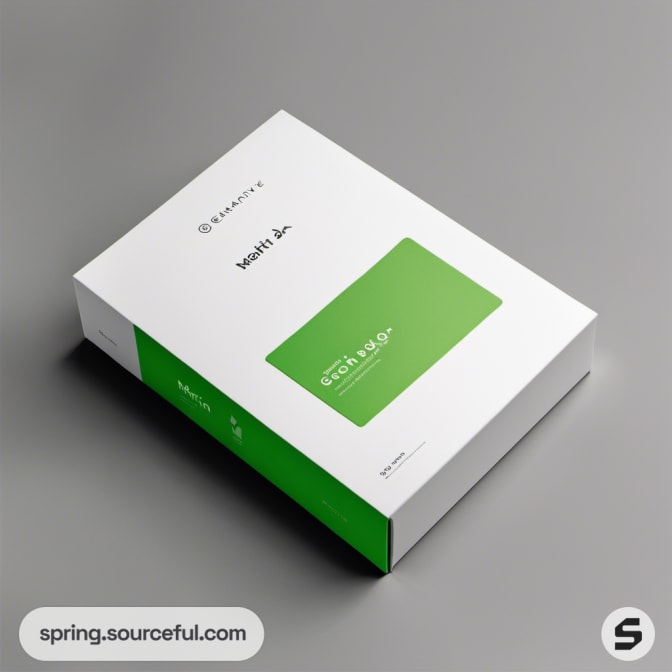 White box with green accents displaying minimalistic design.