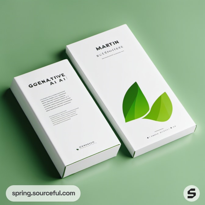 Leaf-themed minimalist white boxes on a green background.