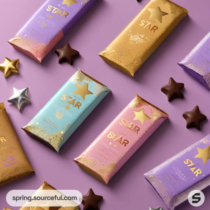 Colorful candy bars with star-shaped chocolate pieces