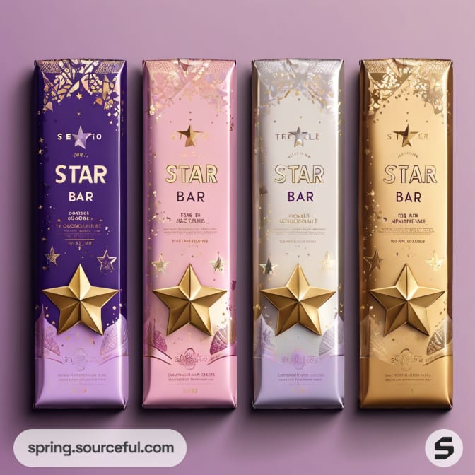 Purple and gold candy bars with star embellishments