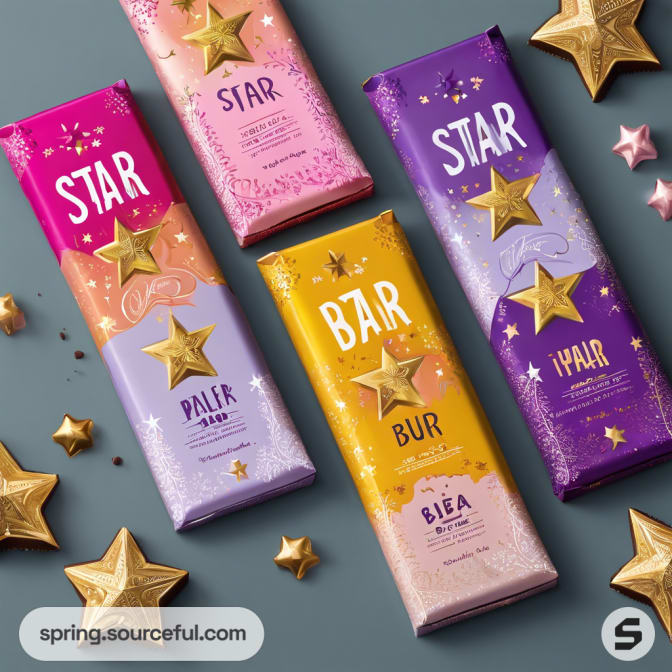 Vibrant candy bars with gold star motifs and stars