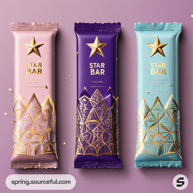 Elegant wrapped bars in pink, purple, and teal with star patterns