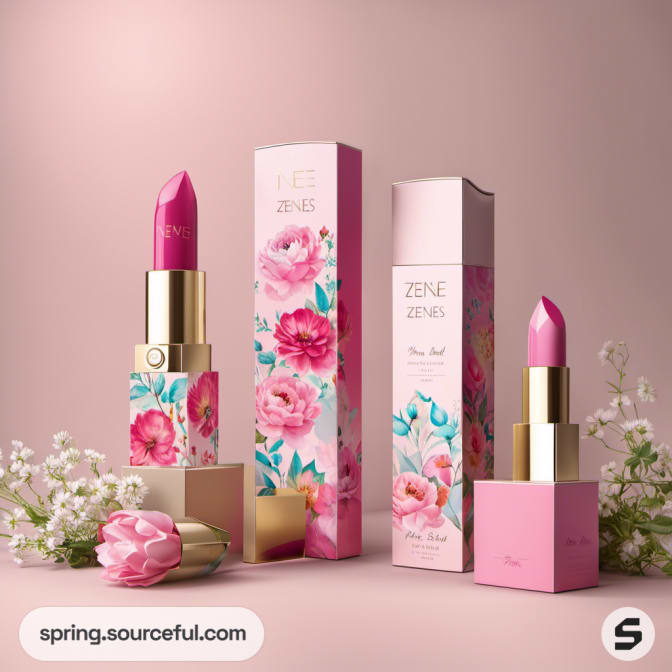 Floral themed lipsticks with matching decorative boxes.