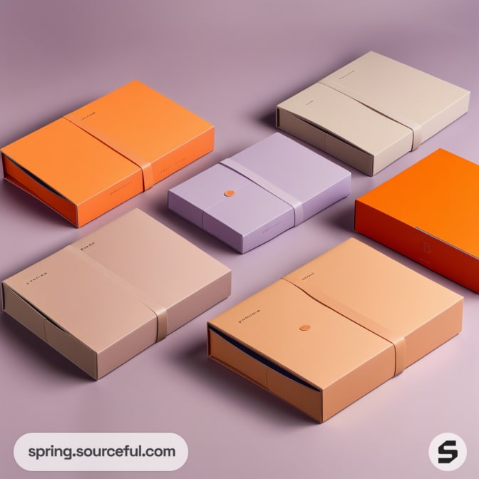 Colorful square boxes in orange, lavender, and peach tones on a purple surface.