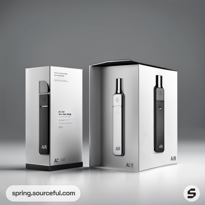 Glossy vape pen in a sleek black box packaging.