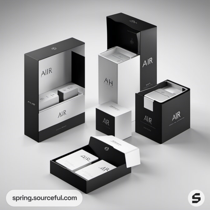 Multiple black and white boxes with 'Air' branding.