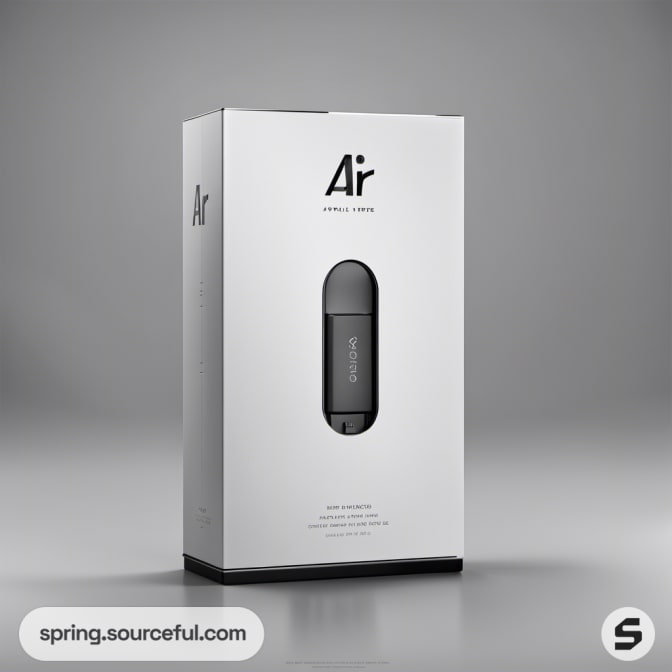 Black device in vertical white packaging box.