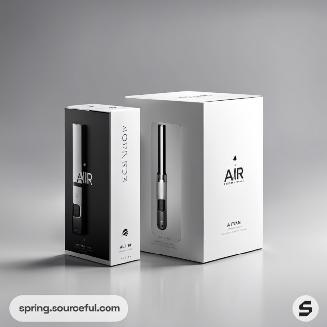 Black and white vape devices in vertical boxes.