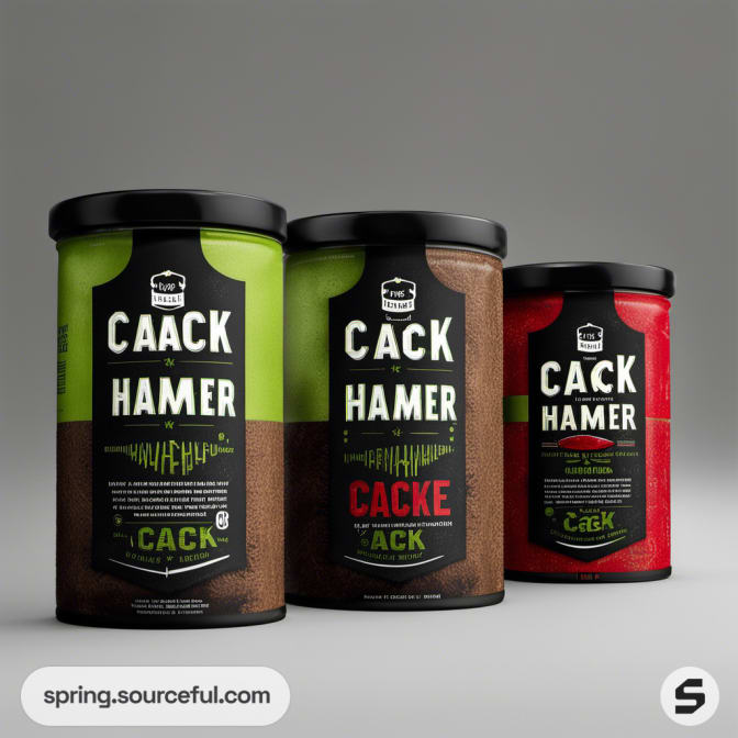 Three cylindrical containers labeled 'CAACK HAMER'.