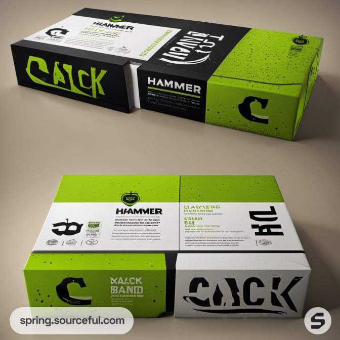Green and black boxes with bold text 'CACK'.
