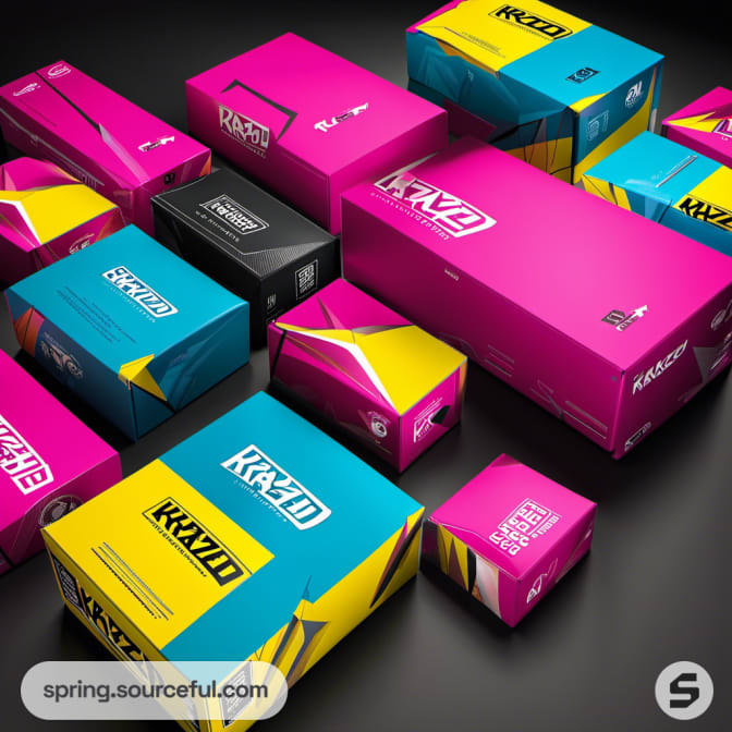 Bold pink, blue, and yellow packaging with 'KRAZED' logo on black background.