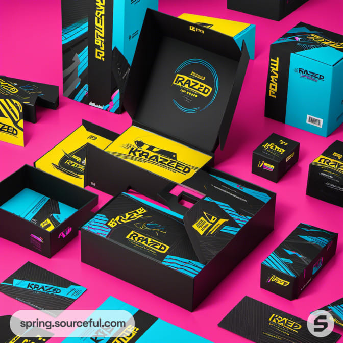 Open 'KRAZED' boxes with vibrant interiors revealing brand logo and patterns.