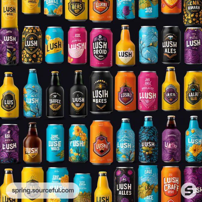 A variety of colorful beverage cans with different designs against a dark background.