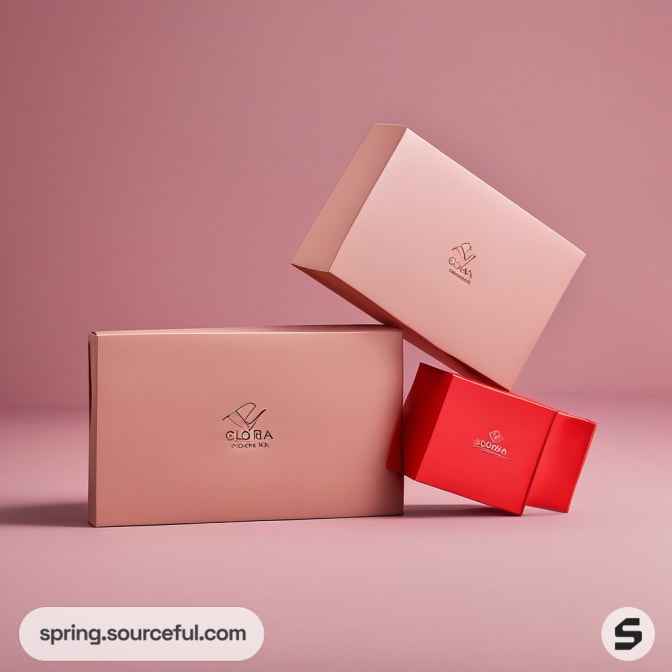 Three pink and red boxes stacked on pink background.