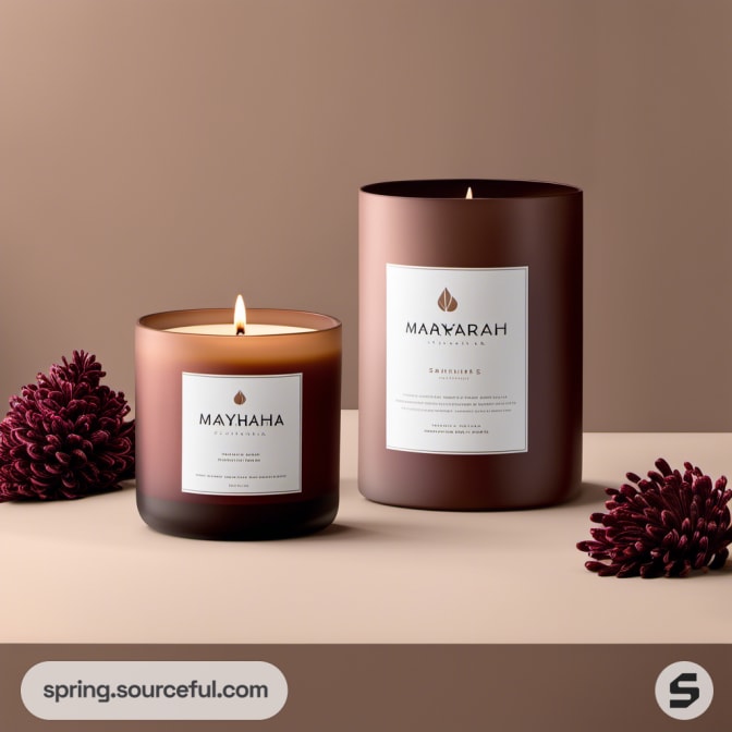 Brown candle jars with pine cone decorations