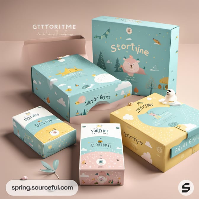 Pastel-colored boxes with playful animal characters.