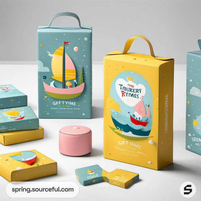 Gift boxes with nautical theme and cute boat illustrations.