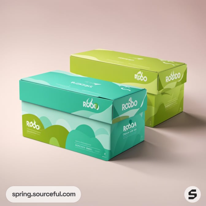 Teal and green mailer boxes with leaf designs